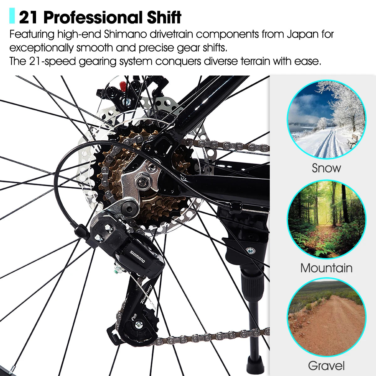 HILAND 26 Zoll Mountainbike aus Aluminiumlegierung für Damen und Herren, 21-Gang-Fahrrad mit mechanischen Scheibenbremsen, Federgabel