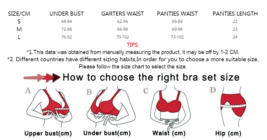 Spitzen-Dessous-Set 3-teilig Transparenter BH Strumpfhalter Halbcup Push-up Unterwäsche für Damen