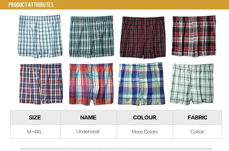 High Quality Brand 4-Pack Men's Boxer Shorts Woven Cotton 100% Classic Plaid Combed Male Underpant Loose Breathable Oversize
