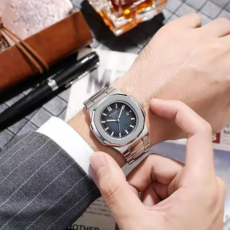 2024 Luxus Mode Casual Herrenuhren Großes Zifferblatt Silber Edelstahl Kalender Quarz Armbanduhr Klassische Top-Marke Herrenuhr Zweitbild