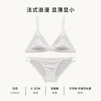 Französischer Stil Süßer Triangel-BH Lingerie Set Damen Satin Spitze Drahtlos Kleiner Busen Raffiniert Dünner Stoff Sexy Weiche Unterwäsche S-XL
