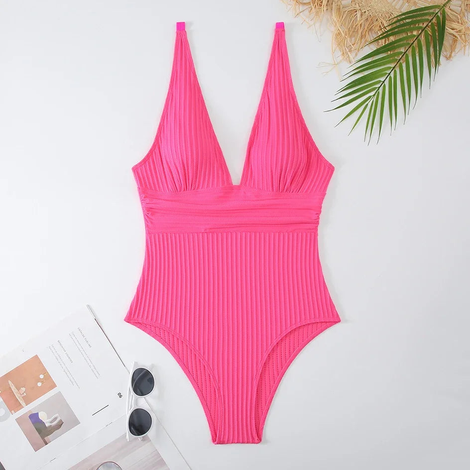Tiefer V-Ausschnitt Einteiler Damen 2024 Push Up Bademode Weiblich Sexy Sommer Strandmode Schwimmen für Badeanzüge Micro Korean Monokini