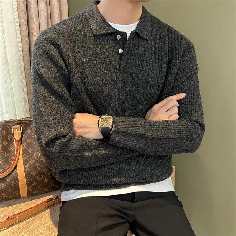 Herren Winter Norwegerpullover Einfarbig Polo Rollkragen Gestrickte Pullover Lässige Retro Warme Strickwaren Elegante Y2K Streetwear Jersey Hombre