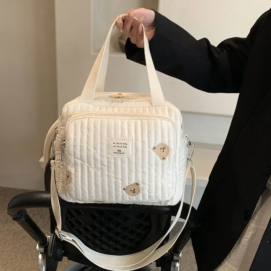 Niedliche Bären Wickeltasche Baumwolle Reißverschluss Windeltasche Damen Handtasche Windel-Caddy Organizer Baby Umstands-Reisetasche