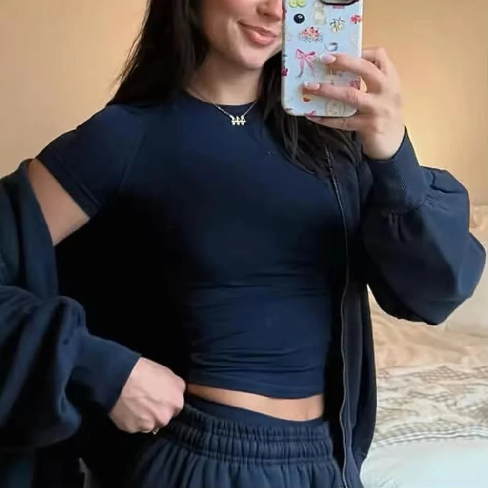 Nahtloses Yoga-Top für Damen Kurzarm Gym Crop Top Leichtgewichtige Yoga-Shirts Fitness-Gym-Shirts Elastische Sport-Shirts
