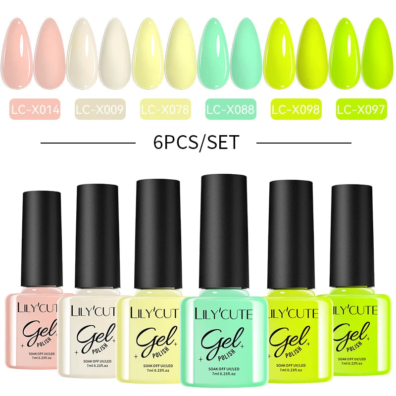 LILYCUTE Nagelgel-Politur-Set, Rosa Grün, Frühling, DIY-Nagelkunst-Design, lang anhaltend, Soak Off UV Gel, Maniküre, Malgel, Vernis-Kit