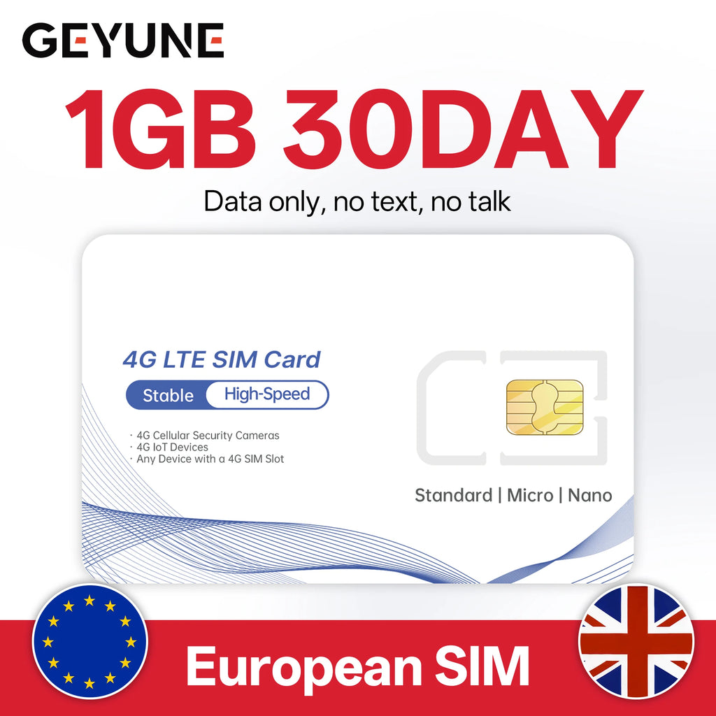 Europa Prepaid Daten-SIM-Karte, Abdeckung in Europa/Großbritannien, High-Speed 5G/4G LTE, Nur-Daten-SIM-Angebot für 4G-Kameras und Reisen
