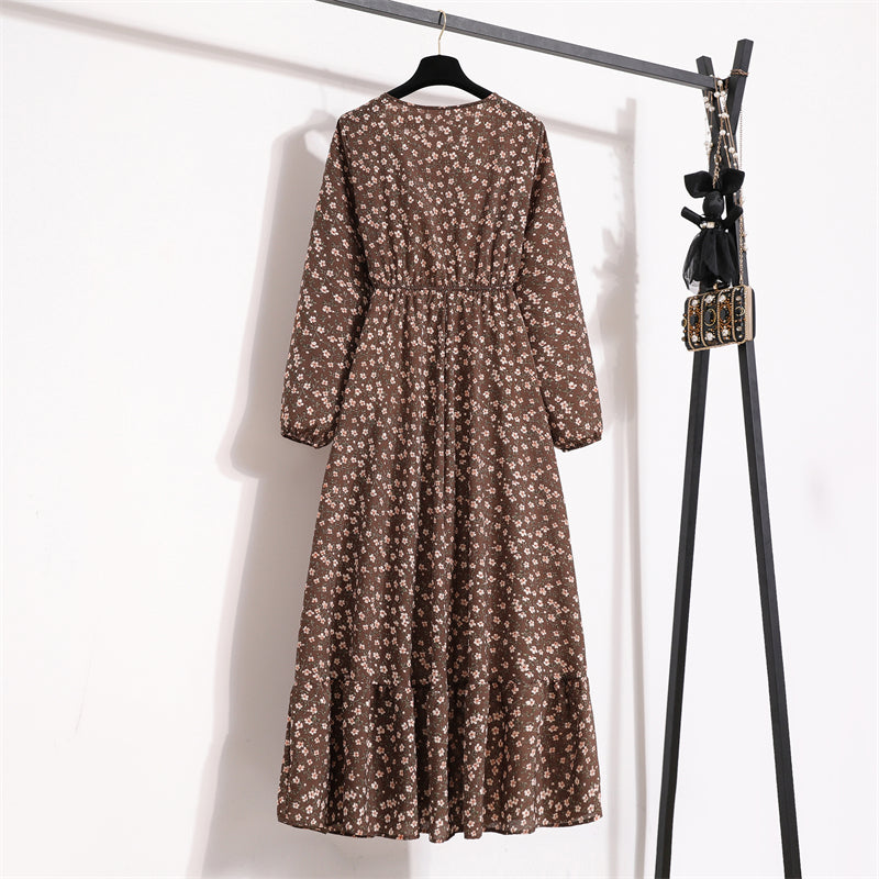 Frühling Sommer Damen Maxikleider Casual Langarm Geblümt O-Ausschnitt Damen Boho Strandparty Langes Kleid Mujer Vestidos