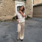 Damen Anzug mit Revers, langen Ärmeln, chic, einreihig, weites Bein, lange Hose, Sets 2026, lässiges, lockeres Outfit für den Alltag