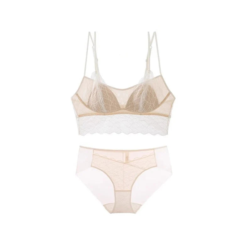 SuyaDream, Damen Spitzen-BH-Set, Futter aus echter Seide, dünne geformte Cups, ohne Bügel, transparente Unterwäsche aus Mesh, gemütliche Dessous 2025
