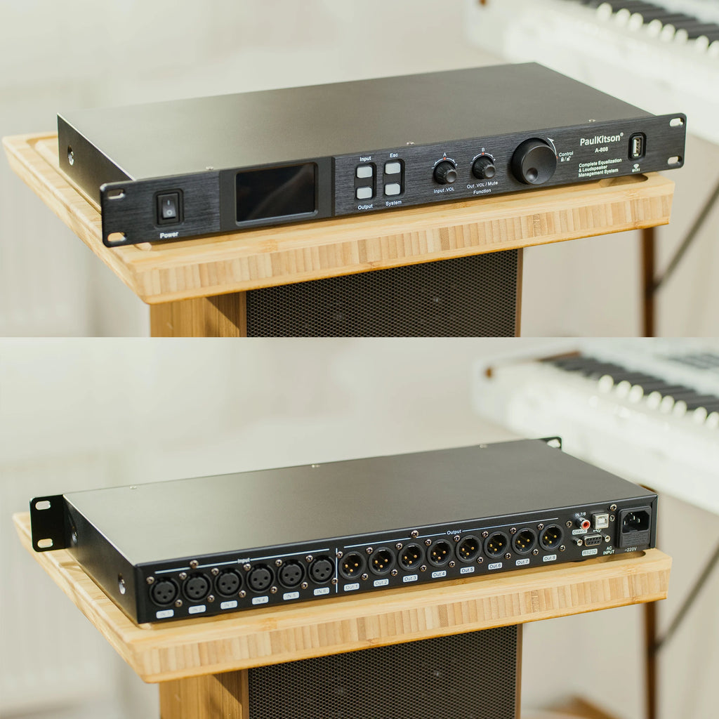 Paulkitson A808 Prozessor Digitaler professioneller Audioprozessor 8 In 8 Out 32Bit DSP 7-Band EQ Equalizer WIFI USB Ohne Rauschen