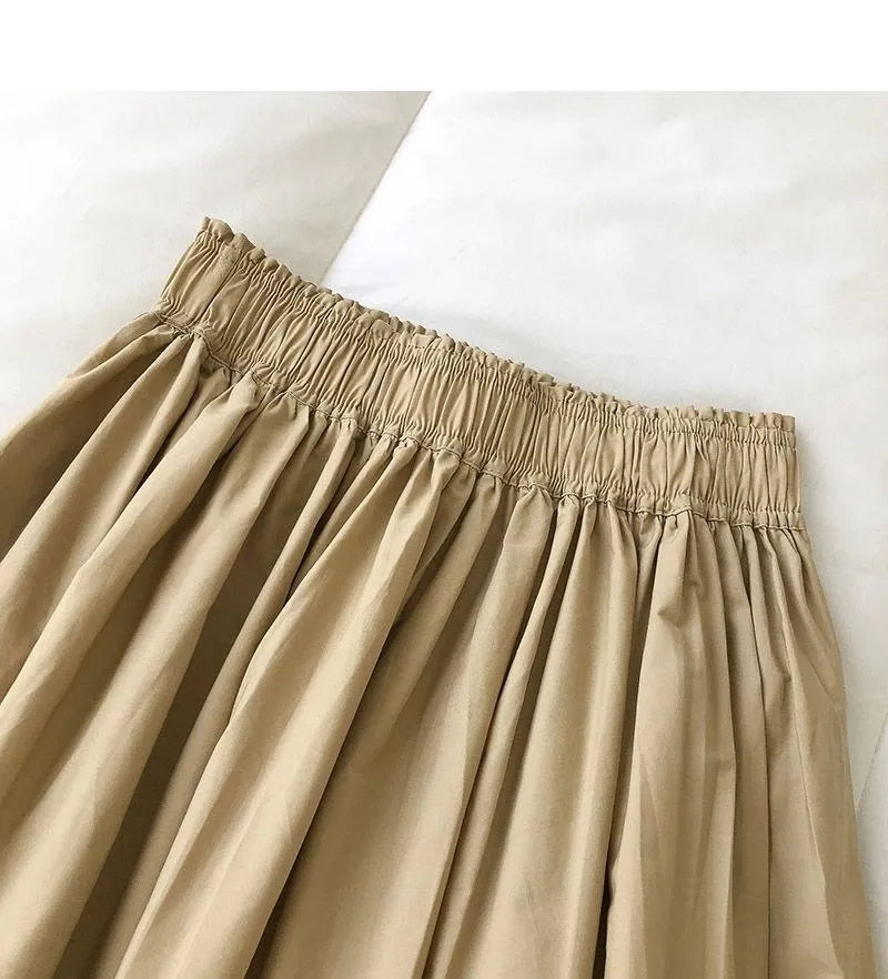 Damen Schwarzer Rock Midi High Waist Korean Style Plissiert A-Linie Vintage Kleidung 2026 Neue Sommer Casual Mode Damen Arbeitskleidung