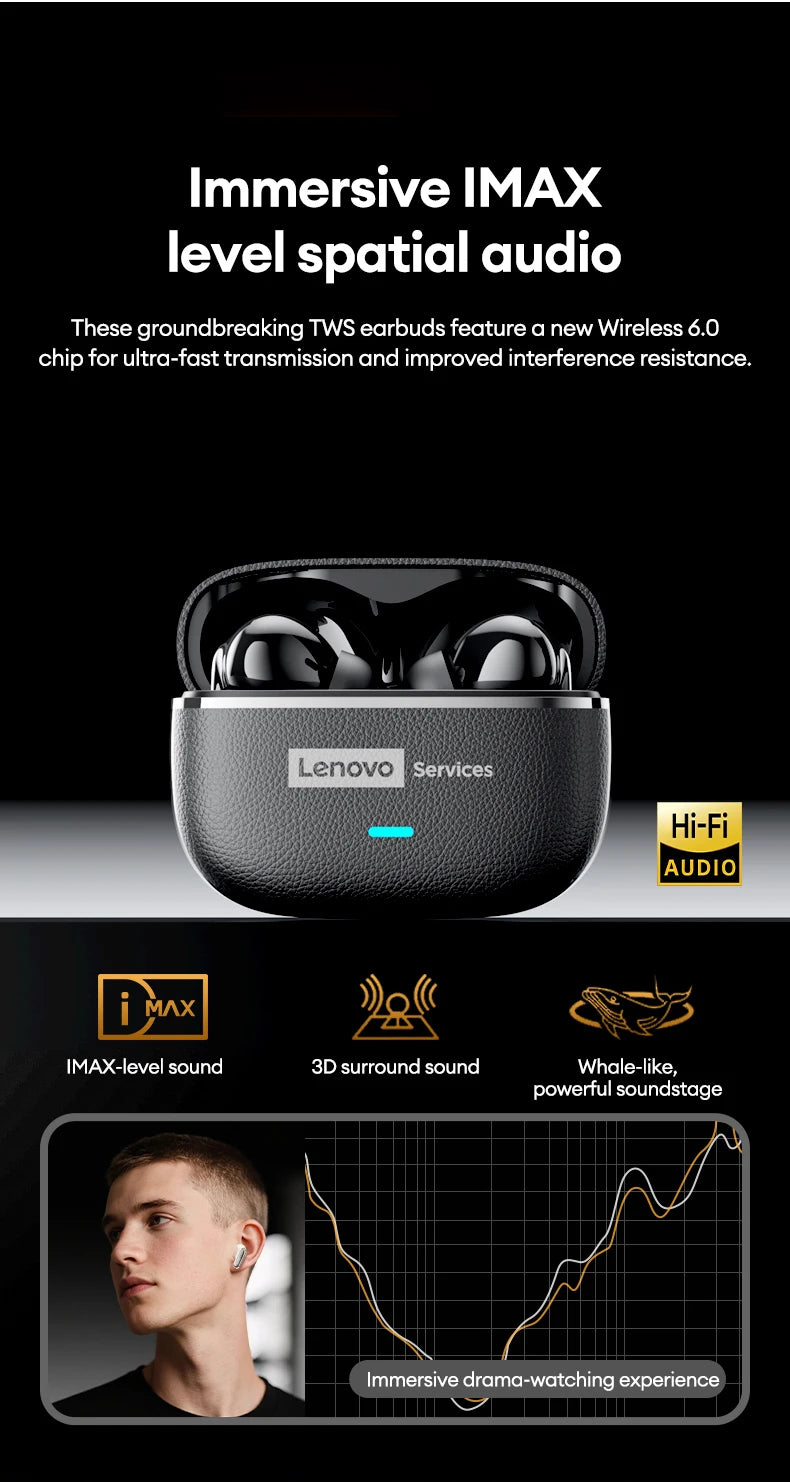 Choice Lenovo LE208 Kabellose Lederkopfhörer Bluetooth 6.0 ENC Kopfhörer Rauschunterdrückung Headset Geringe Latenz Gaming-Headset