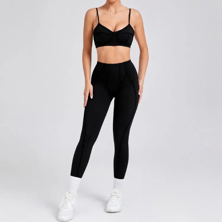 Nahtlose Yoga-Sets Sport-Fitness Hochbund-Hüfthebe-Formhose Rückenfreier BH-Anzug Workout-Gym-Leggings-Sets für Damen