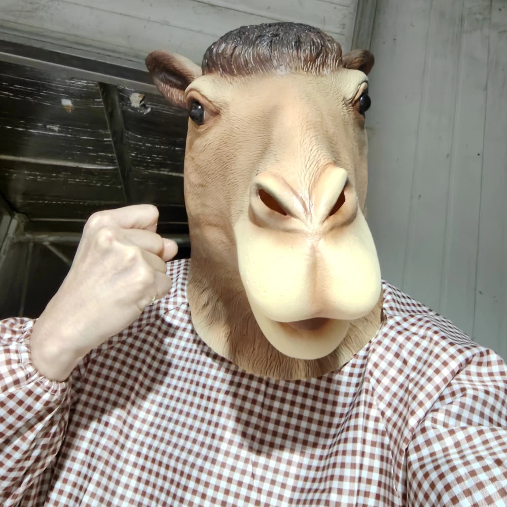 Kamel-Latexmaske Lustige Tier-Kopfbedeckung Weihnachtskarnevalsparty Neuheit Tier-Ganzkopfmaske Halloween Cosplay Kopfbedeckung