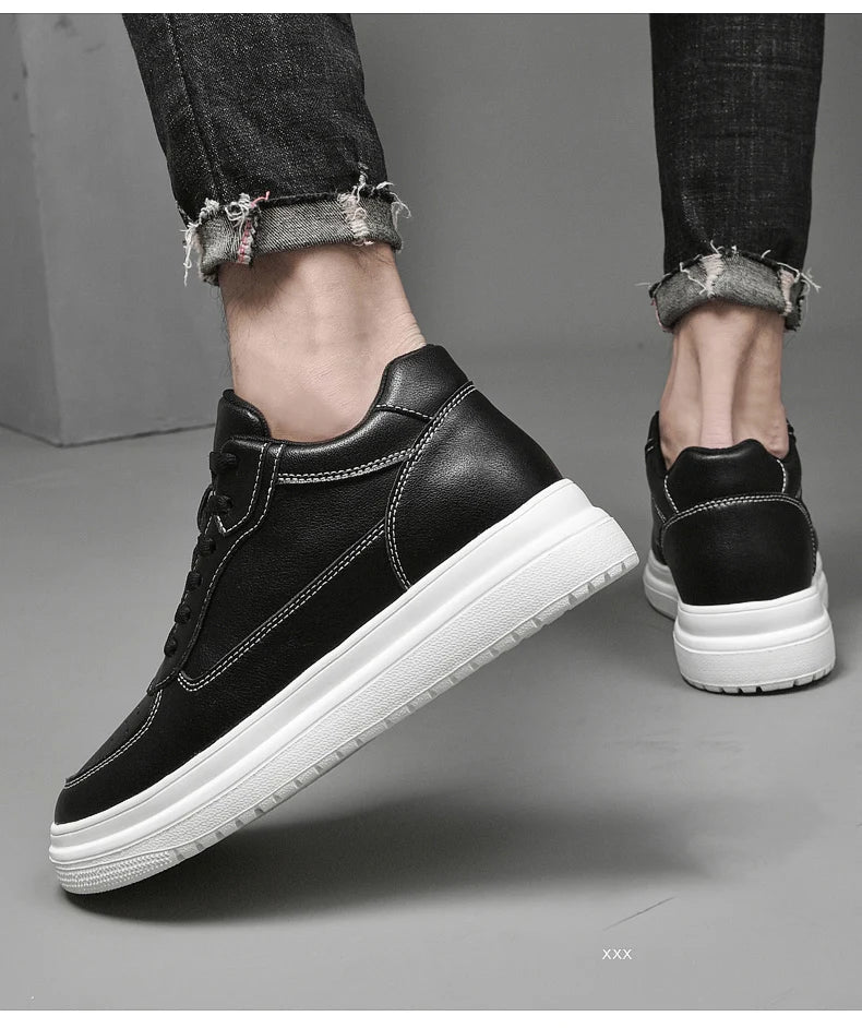 Hochwertige Herren-Sneaker, erhöhte Herrenschuhe, modische Freizeitschuhe, bequeme Leder-Sportschuhe, Höhenzunahme 6/8/10 cm