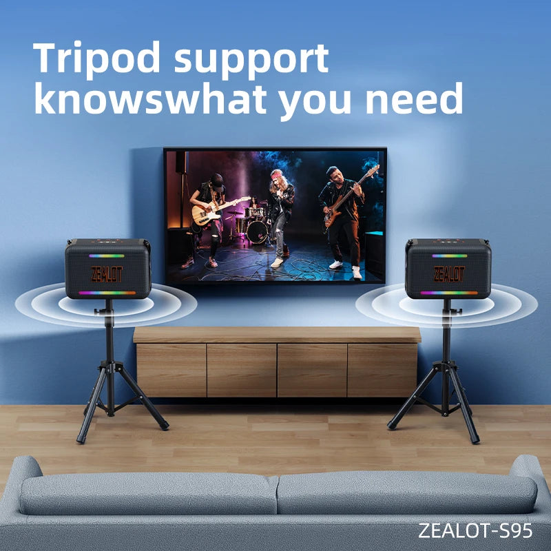 zealot-S95 Tragbarer Bluetooth-Lautsprecher Wasserdicht 120W Hohe Leistung RGB Buntes Licht Kabelloser Subwoofer 360 Stereo Surround TWS