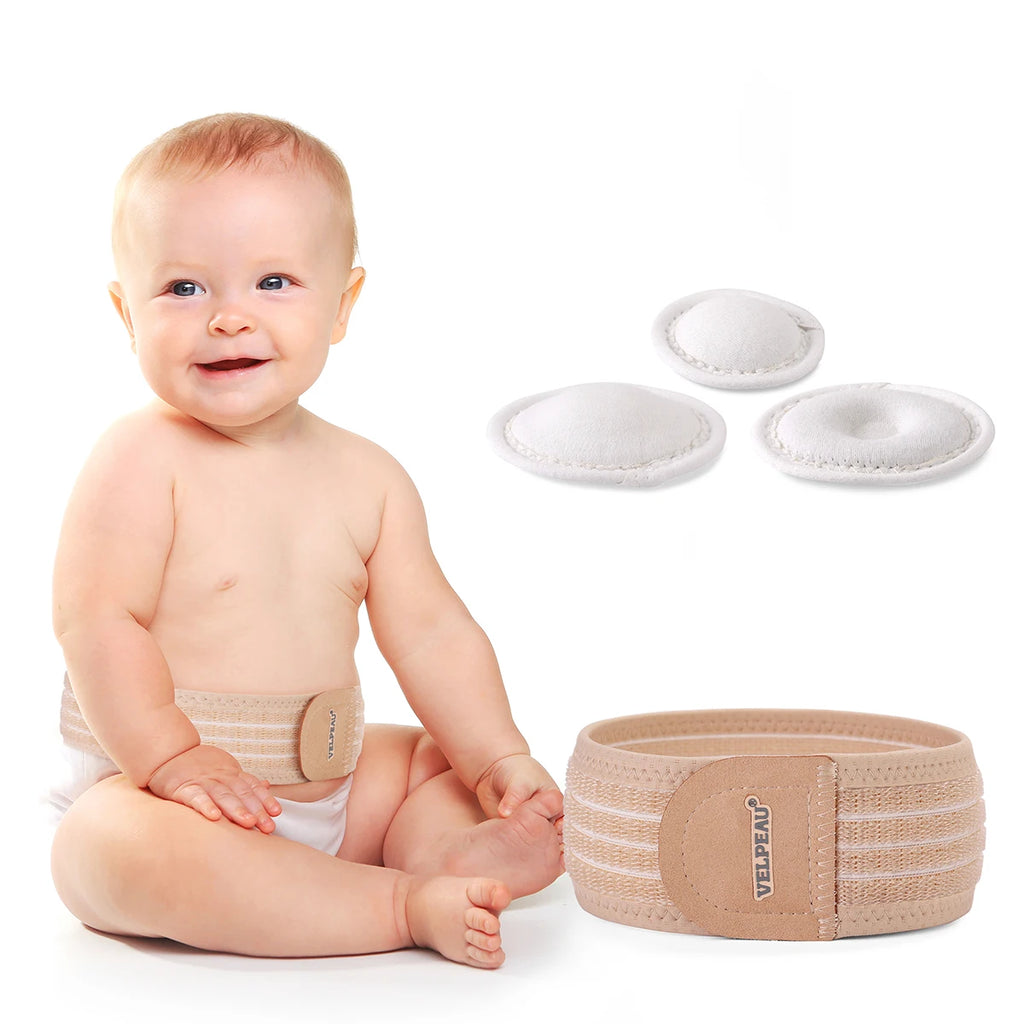 VELPEAU Baby Nabelbruchgürtel mit 3 Kompressionspolstern, Nabelbruchband Bauchgurt für Säuglinge Neugeborene