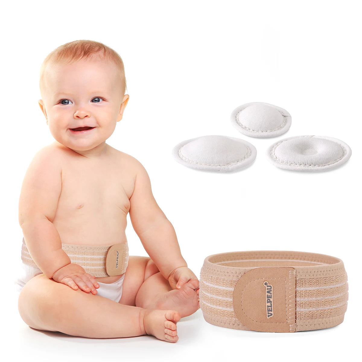 VELPEAU Baby Nabelbruchgürtel mit 3 Kompressionspolstern, Nabelbruchband Bauchgurt für Säuglinge Neugeborene