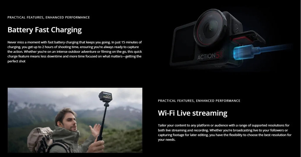 DJI Osmo Action 5 Pro Standard Combo Nächste Generation 1/1.3″ Sensor Klare OLED-Touchscreens 32X Super Zeitlupe
