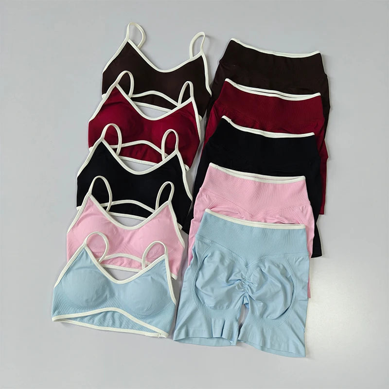 2-TEILIGER Yoga-Anzug Nahtlos mit Brustpolster Enge Sport-BHs und High-Waist-Shorts zum Draußen Tragen, Laufen, Training, Fitness, Yoga-Set