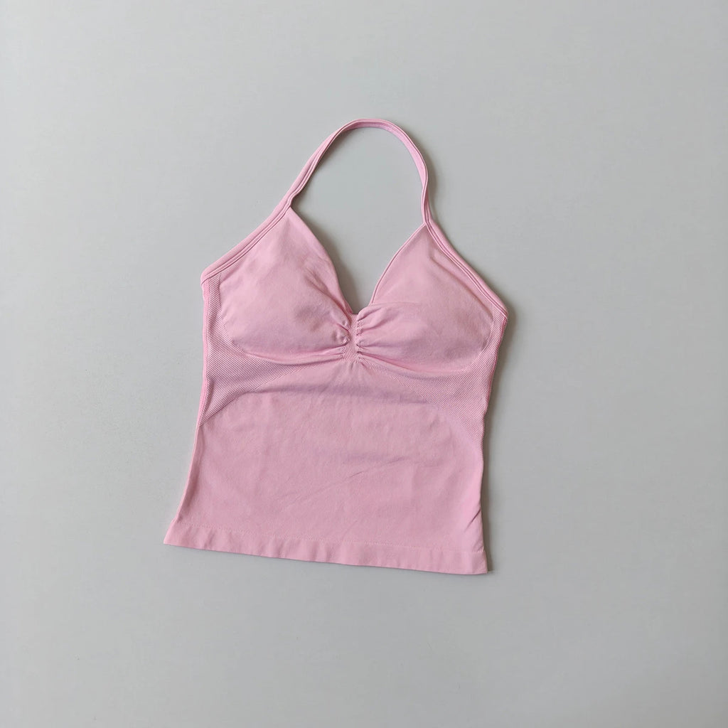 Langes Trägertop Yoga Weste Damen Rückenloses Tank Top Sport Fitness BHs Laufendes Workout Gym Neckholder