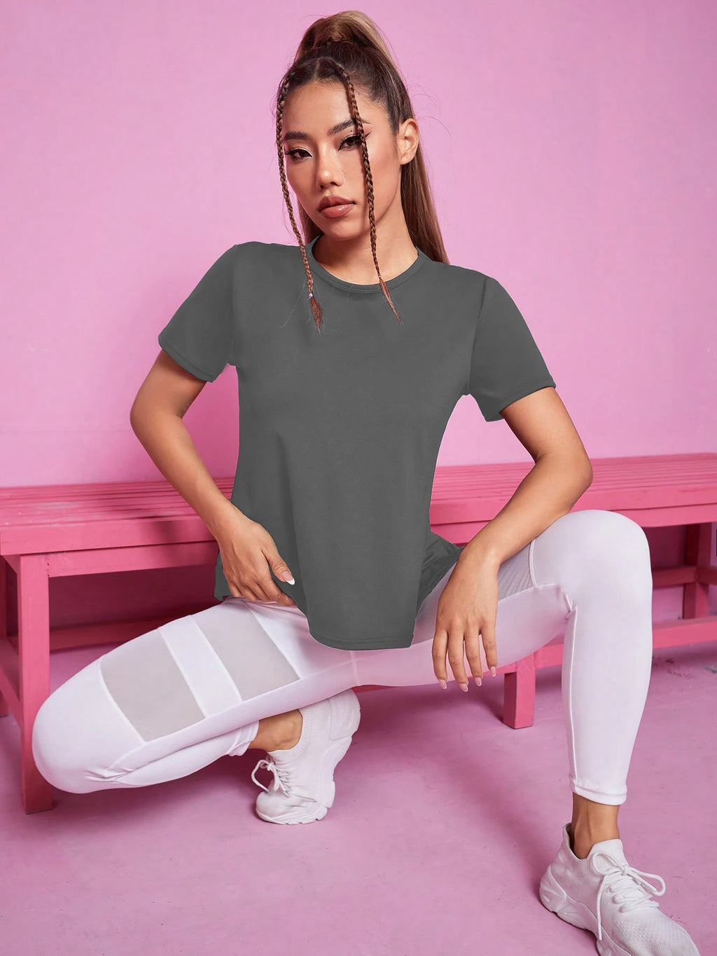 Damen Nahtloses Yoga T-Shirt Weibliches Fitness Crop Top Workout Gym Training Shirts Sportliche Kurzarm Yoga T-Shirts Sportbekleidung