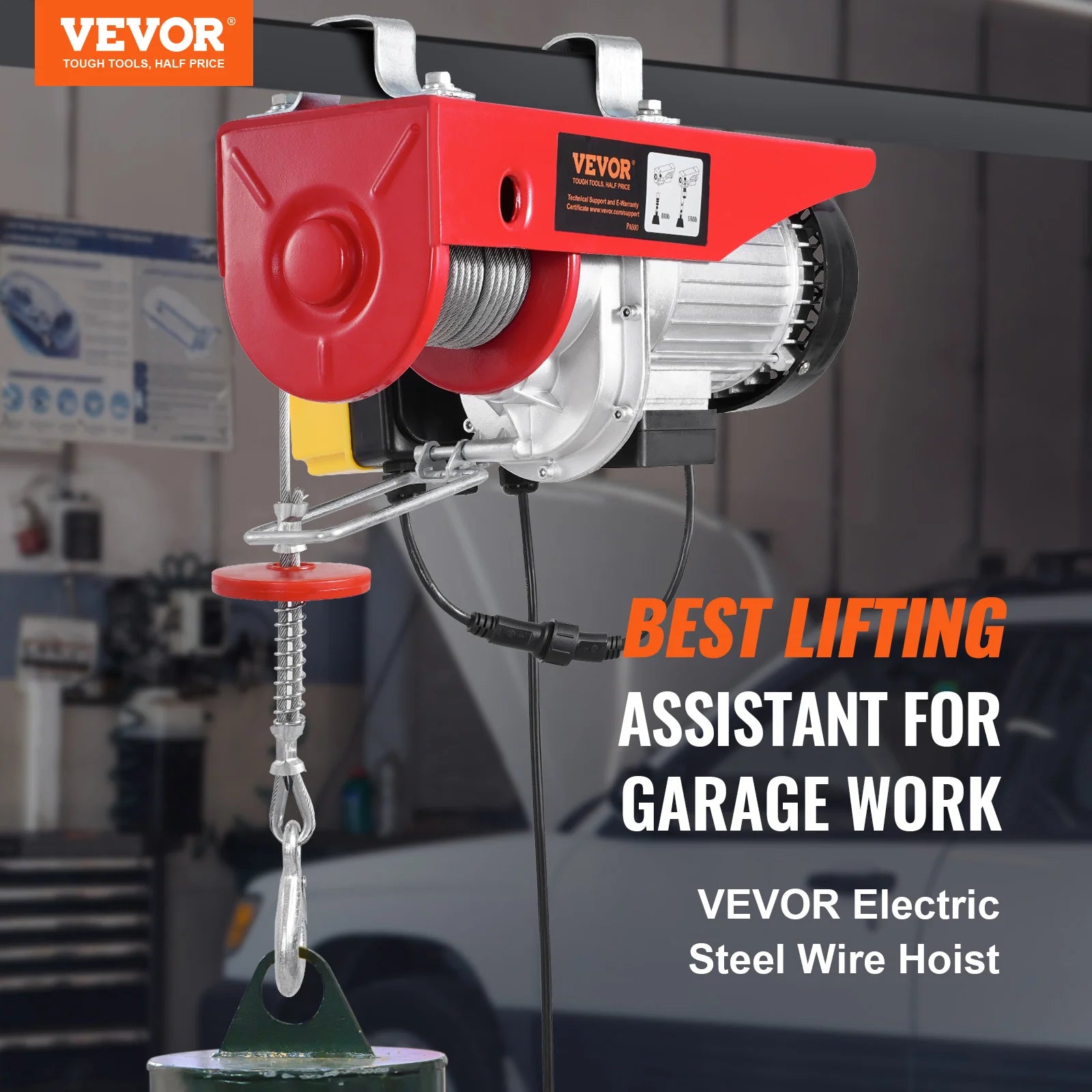 VEVOR 600/800/1000 kg Elektrischer Kabelseilzug Hebezug mit Funkfernbedienung und Not-Aus für Garage Lager Heben