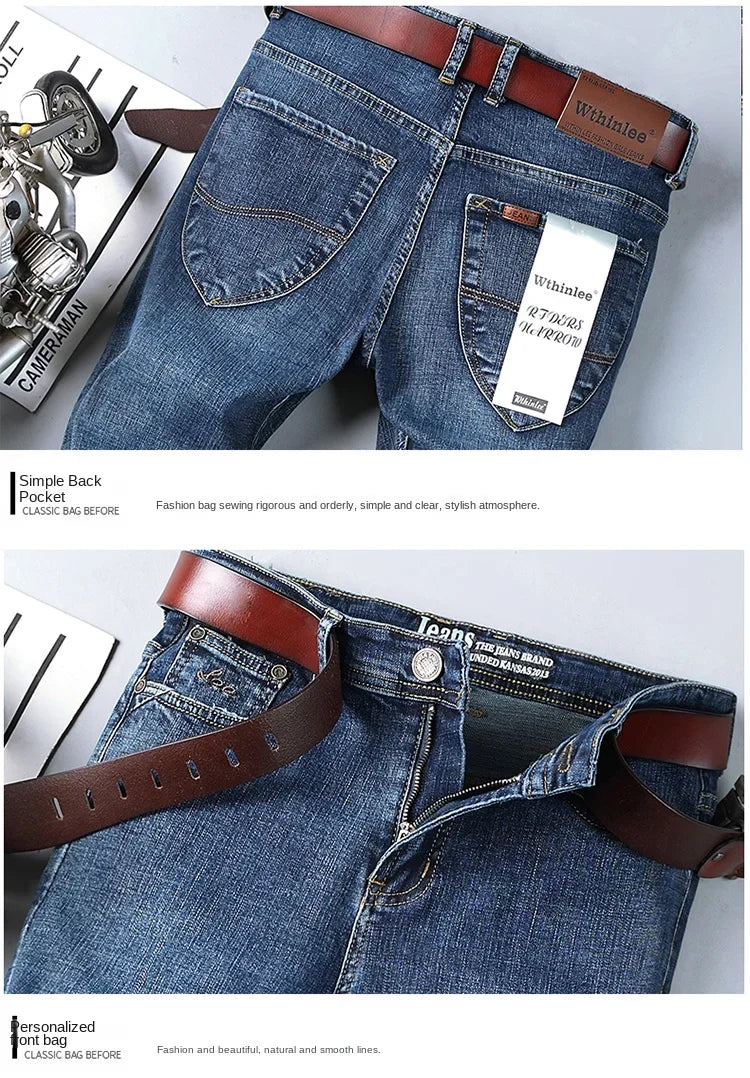 WTHINLEE Business Herren Jeans Casual Straight Stretch Mode Klassische Blaue Arbeits-Denim-Hosen Herren Markenbekleidung Größe 28-40