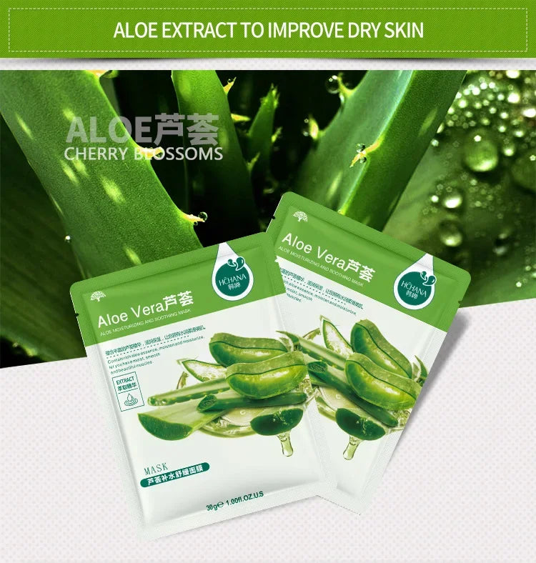 20 Stück natürliche Pflanzen-Gesichtsmaske Feuchtigkeitsspendend Öl-Kontrolle Anti-Aging Frucht Aloe Koreanische Tuchmaske Schönheit Hautpflegeprodukte