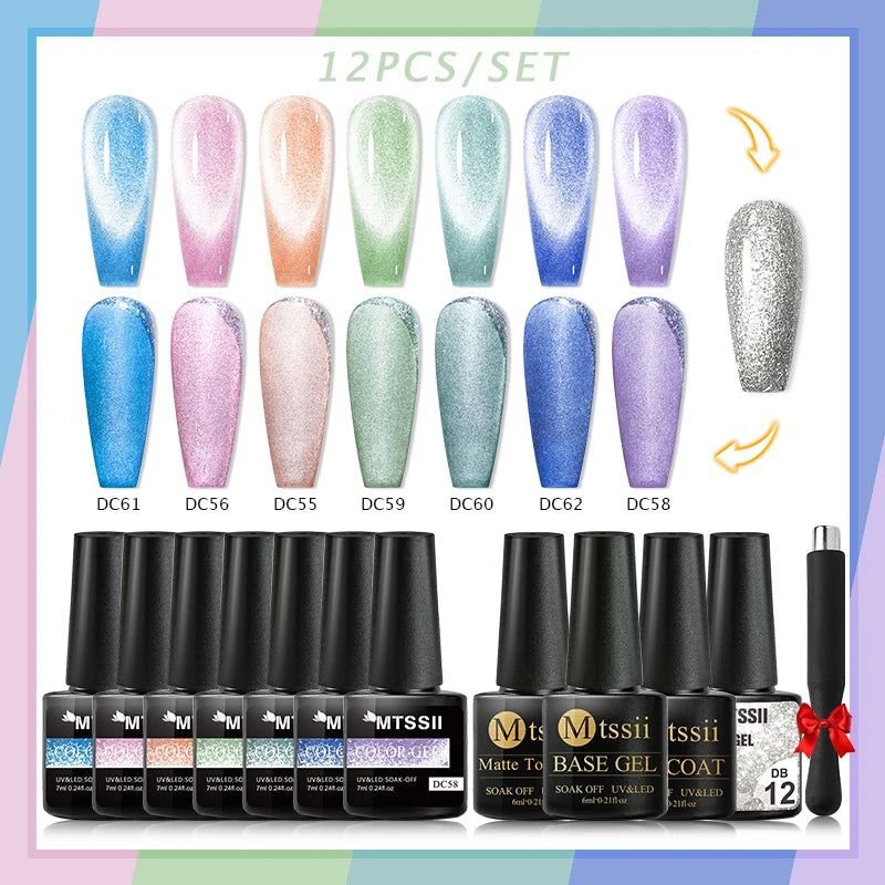 10/12PCS/SET Katze Magnetisches Gel Nagellack Set 9D Reflektierendes Glitzer Gel Halbpermanentes UV Gel Soak Off Funkelndes Nagelkunst Kits