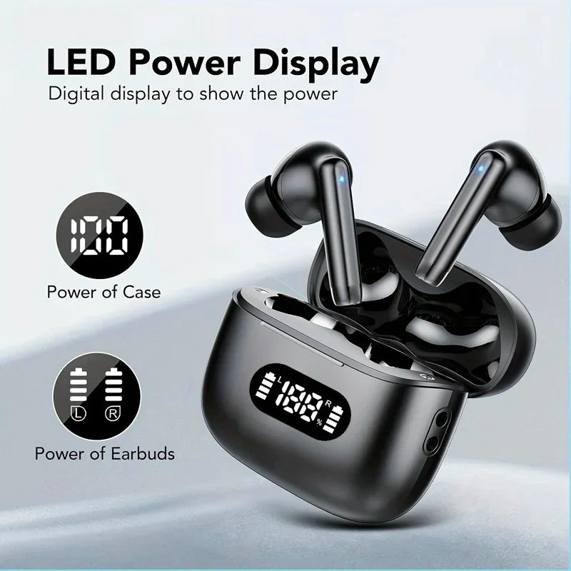 UYUXIO Kabelloser Kopfhörer 40 dB Geräuschunterdrückung Bluetooth 5.3 Kopfhörer ENC mit LED-Anzeige HD TWS Ohrhörer Transparenzmodus