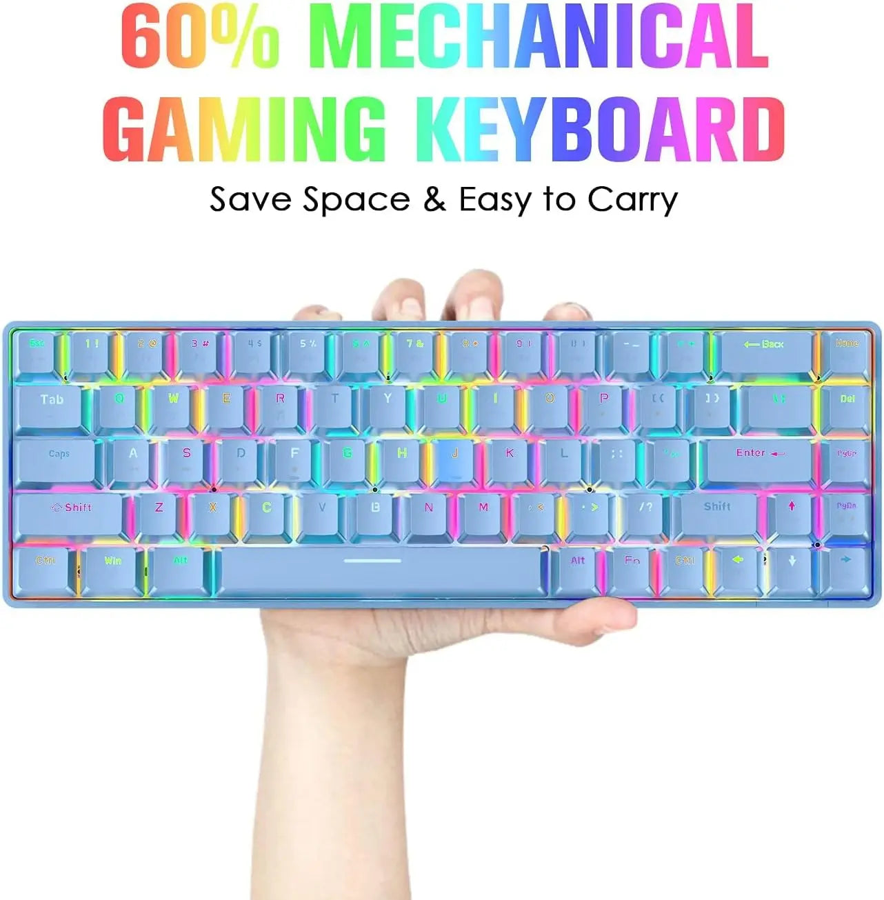 65 % kabelgebundenes mechanisches Gaming-Tastatur- und Maus-Combo, Mini-Tastatur mit 68 Tasten, RGB-Hintergrundbeleuchtung, leichte optische RGB-Wabenmaus