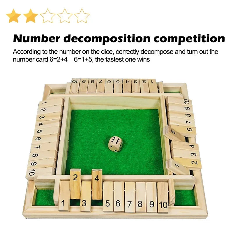 Holzwürfel-Brettspiel Shut The Box für 4 Spieler Klappen & Würfel Spiel Eltern-Kind Interaktion Familienunterhaltung