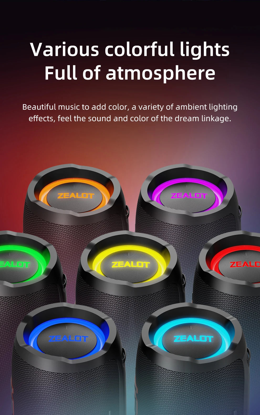 ZEALOT-S76 50W Tragbarer Super-Subwoofer Tragbarer Lautsprecher für Zuhause und Outdoor, wasserdichte Säule, Bluetooth-Lautsprecher, Soundbox