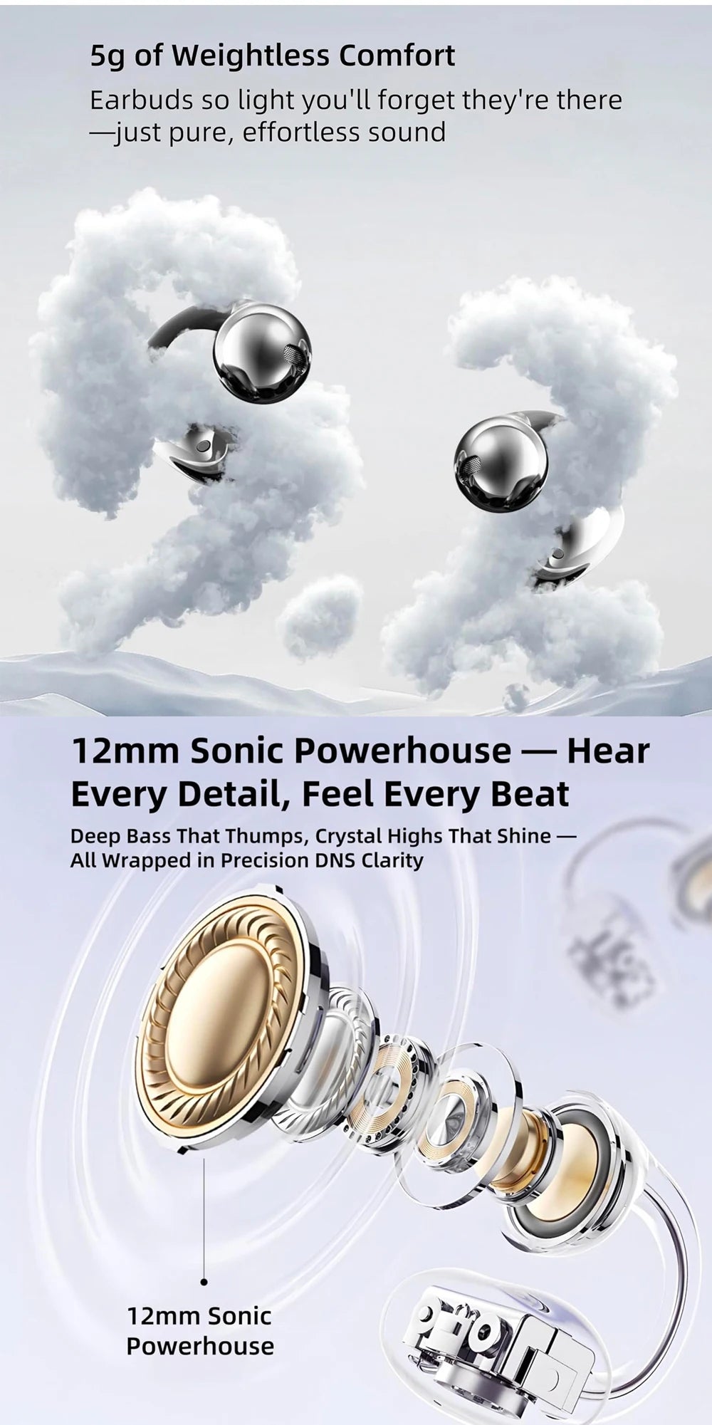 UYUXIO BT 5.4 Clip-on-Ohrhörer Kabellose Open-Ear-Kopfhörer mit 72H Spielzeit Langer Akkulaufzeit Over-Ear-Ohrhörer für Sport Workouts