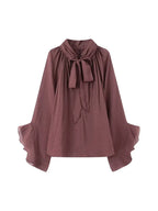 NLZGMSJ Schleifendekoration Locker Langärmlige Blusen für Damen Neue Mode Rüschenkante Hemden und Blusen Damen Top