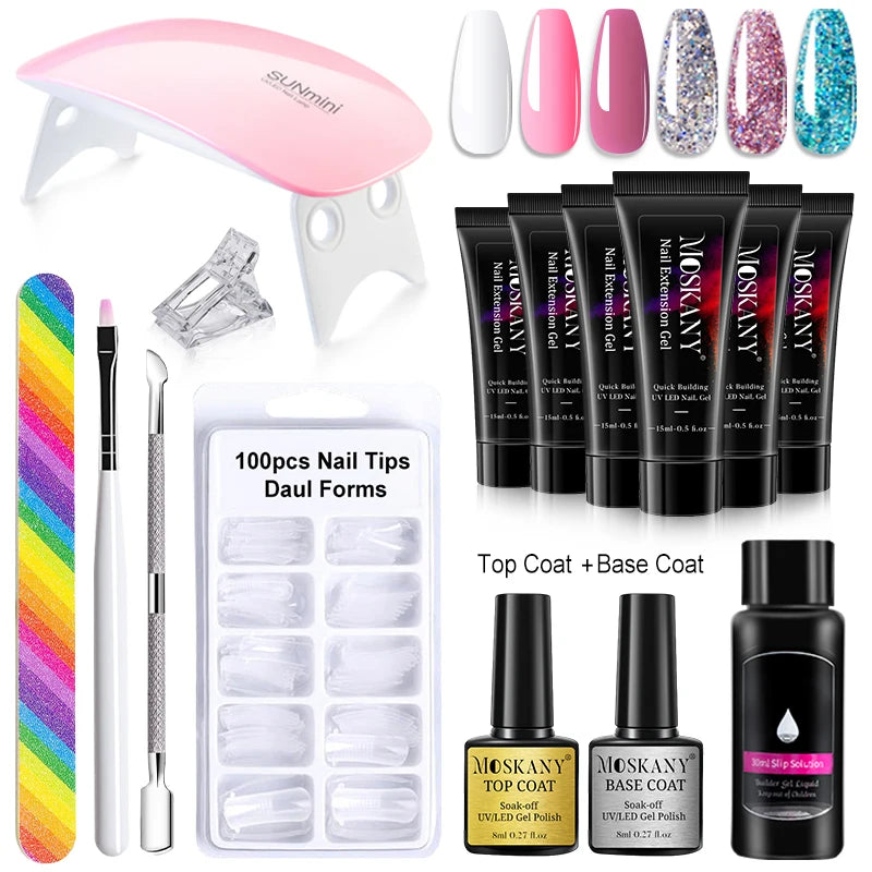 Poly Nail Gel Komplettset mit 6W LED-Lampe Nagelset für Anfänger Nagelspitzen Kunst 3D-Design Dekoration Verlängerung Maniküre Werkzeugset