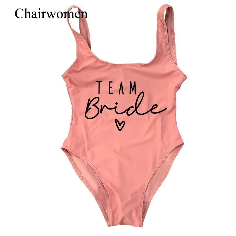 Junggesellinnenabschied Badeanzüge Einteiler Team Braut Bademode Braut zu sein Frau Rosa Bademode Bachelorette Strandmode Badeanzüge