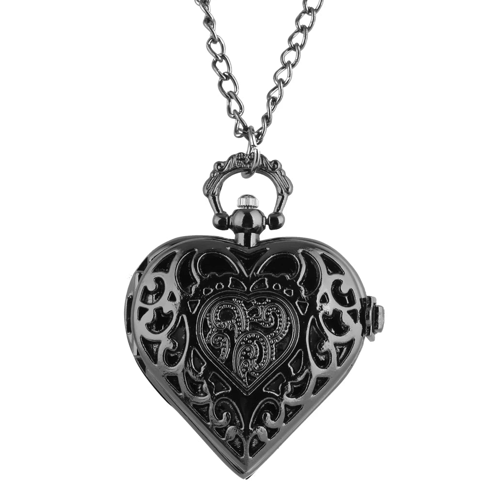 Stylish romantic heart-shaped diamond quartz women's necklace pocket watch souvenir gift for girls