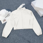 Yoga-Kleidung Amerikanischer Stil Sport Winddichte Stehkragen Sonnenschutzjacke Atmungsaktives Oberteil Outdoor Schnelltrocknend Kurzer Reißverschluss Damen