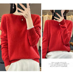 100 % Merinowolle Pullover Damen O-Ausschnitt Kaschmir Strickwaren Female Pullover Herbst Winter Freizeit Oberteile Einfarbig Weiche Kleidung