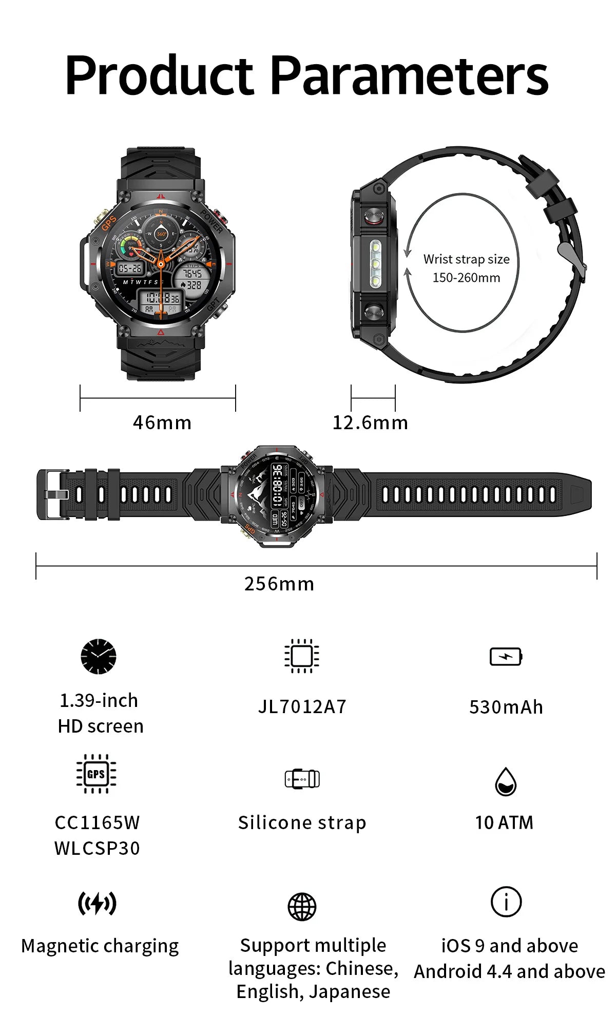 T-Rex 3 Ultra Militärische GPS-Smartwatch 10ATM Wasserdicht Kompass Höhenmesser Barometer AMOLED Herren HD Anruf Sport-Smartwatch