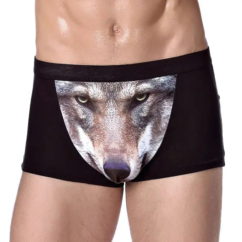 Herren Einzigartige 3D-gedruckte Wolfs-Adlerkopf-Flachwinkel-Hose mittelhohe Boxershorts Atmungsaktives gestricktes Modal-Gewebe