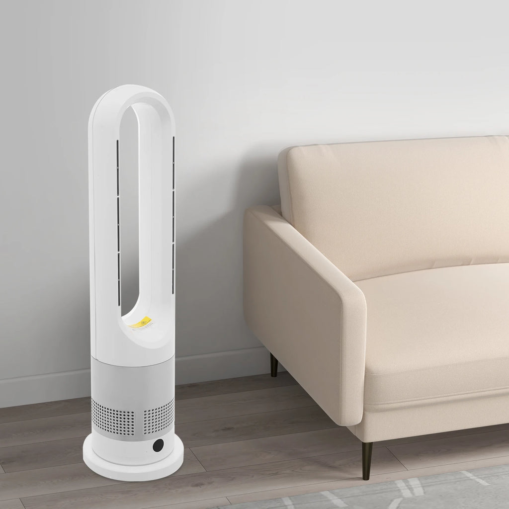 Ganzjähriger Dual-Modus Kühl-Heizturmventilator mit Fernbedienung 1200W Heizung 8 Geschwindigkeiten 9H Timer 80° Oszillation Sicher, Bladeless