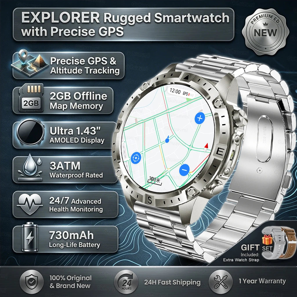 2026New Military T-Rex3 GPS Map Navigation Smart Watch 2GB RAM 1.43-inch AMOLED Screen 30M Waterproof Call Sports Smartwatch Men