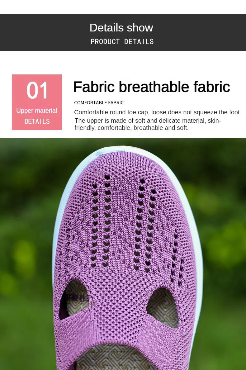 Damen Neue Sommerschuhe Mesh Atmungsaktive Sneaker Leichte Slip-on Plateau Freizeitschuhe Damen Rutschfeste Gehschuhe Gewebte Schuhe