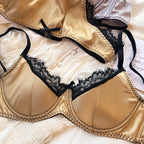 Französisches Dessous-Set mit dünnen Cups, sexy Spitze, Push-up-BH, Mode für Damen, Seidenstoff, Unterwäsche, hochwertige Intimates, BHs und Höschen