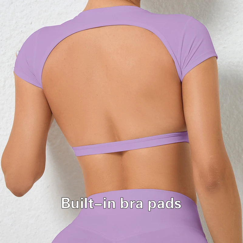 Hearuisavy Sommer Personalisierbare Sportshirts Workout Sportbekleidung Rückenloses Yoga-Kleidungsstück Brustpolster Sport Crop Tops Gym Top Damen