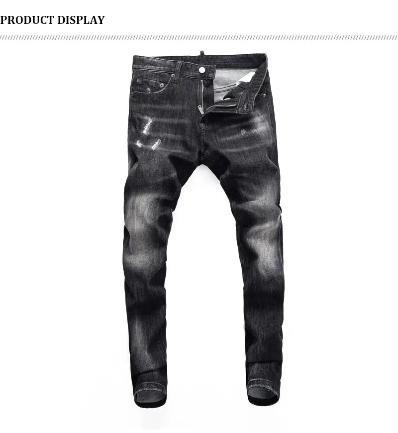 Street Fashion Herren Eng Schwarz Grau Jeans Retro Elastische Schlankmachende Split-Style Jeans Herren Retro Designer Brand Jeans Hombre
